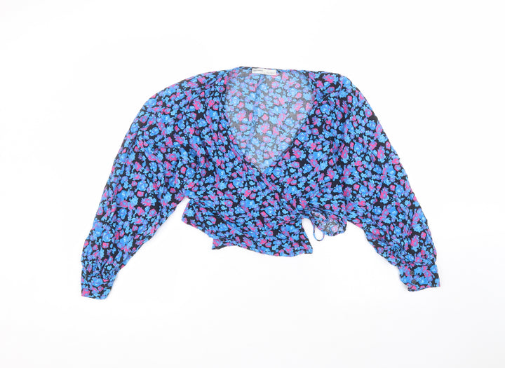 Pull&Bear Womens Black V-Neck Floral Polyester Cardigan Jumper Size S