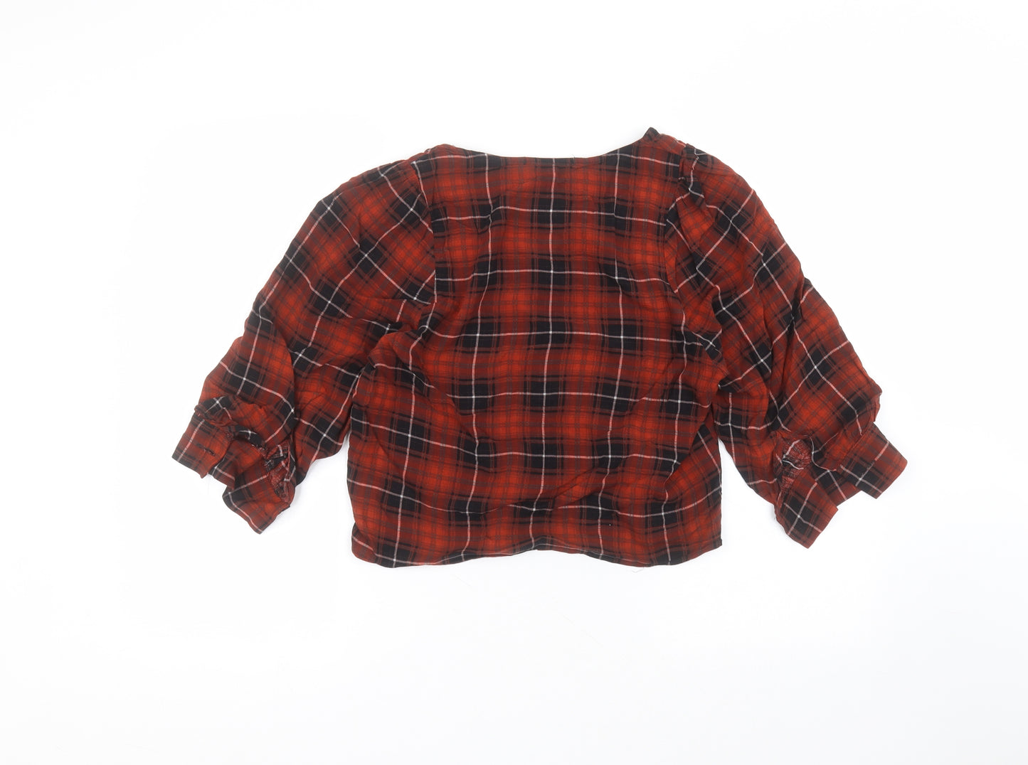 Pull&Bear Womens Red  Polyester Basic Button-Up Size S V-Neck