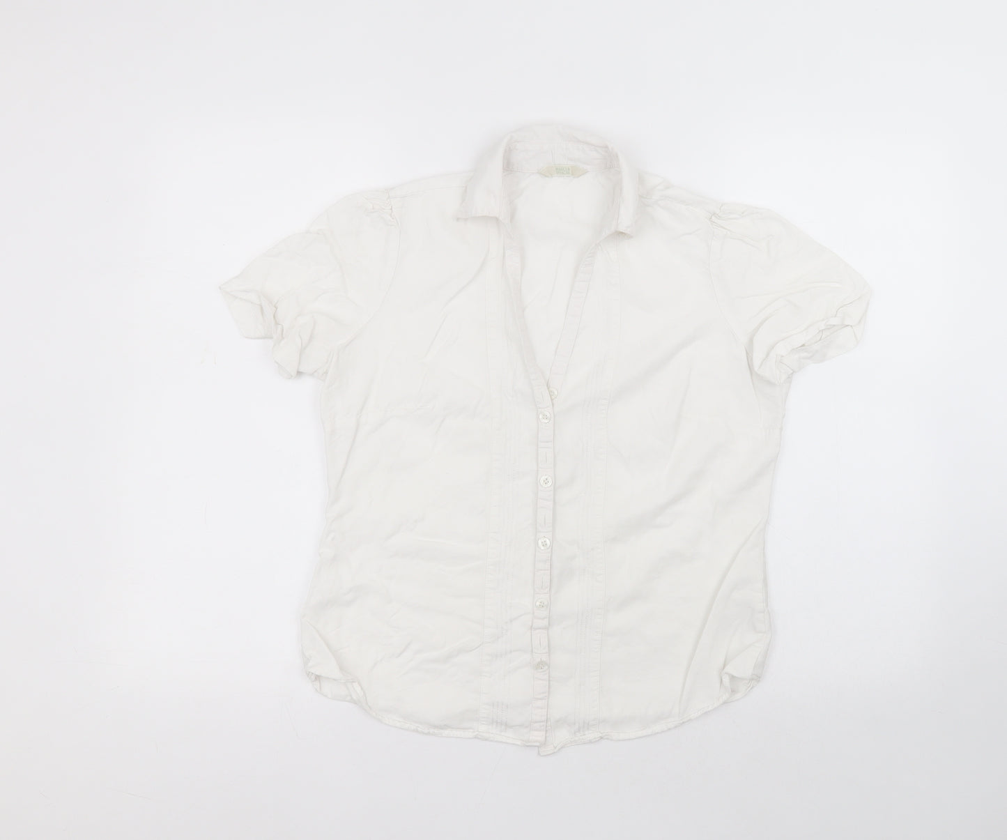 Marks and Spencer Womens White  Lyocell Basic Button-Up Size 12 Collared