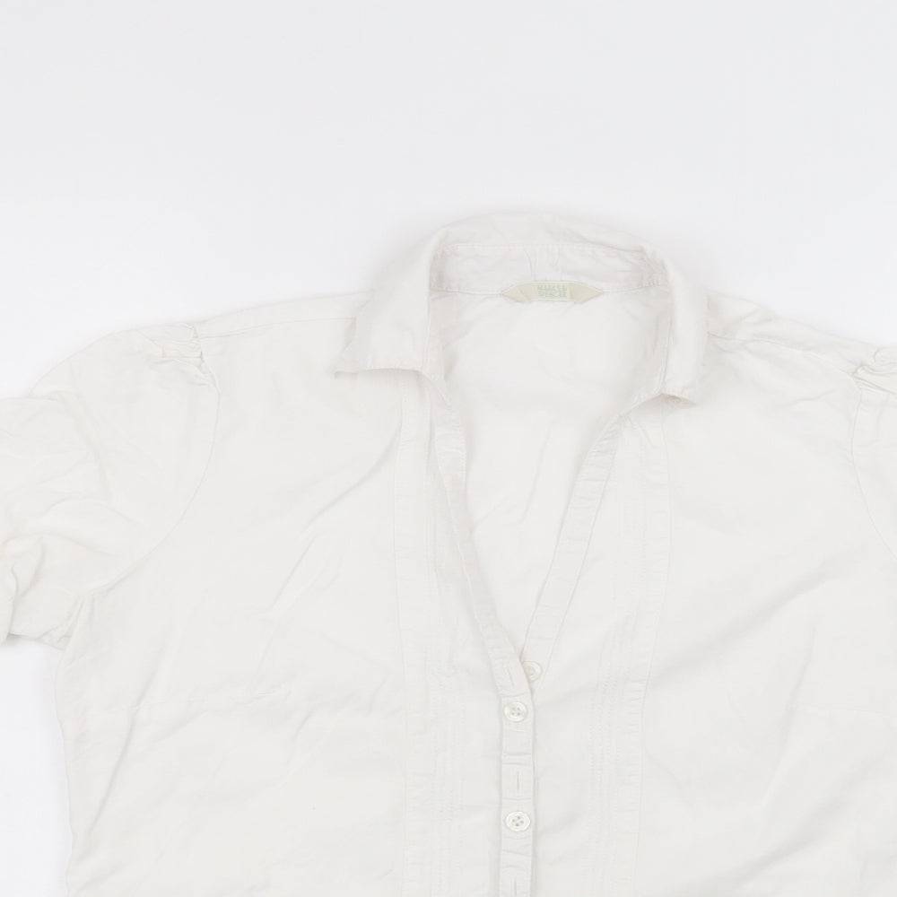 Marks and Spencer Womens White  Lyocell Basic Button-Up Size 12 Collared