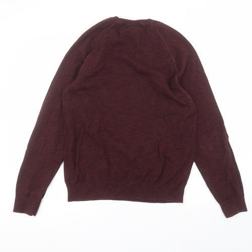 H&M Mens Red Round Neck  Cotton Pullover Jumper Size M
