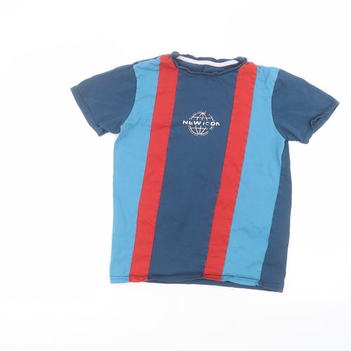 George Boys Blue Striped Cotton Basic T-Shirt Size 12-13 Years Roll Neck