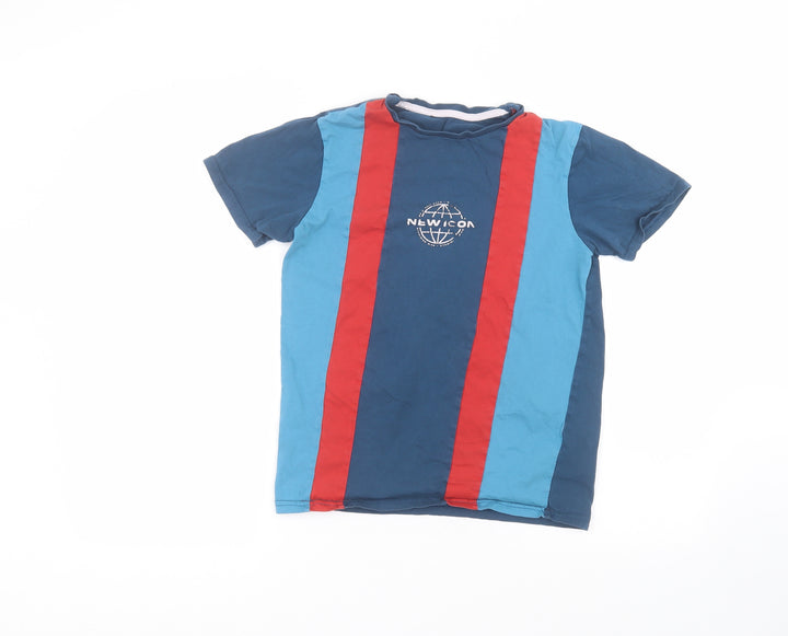 George Boys Blue Striped Cotton Basic T-Shirt Size 12-13 Years Roll Neck
