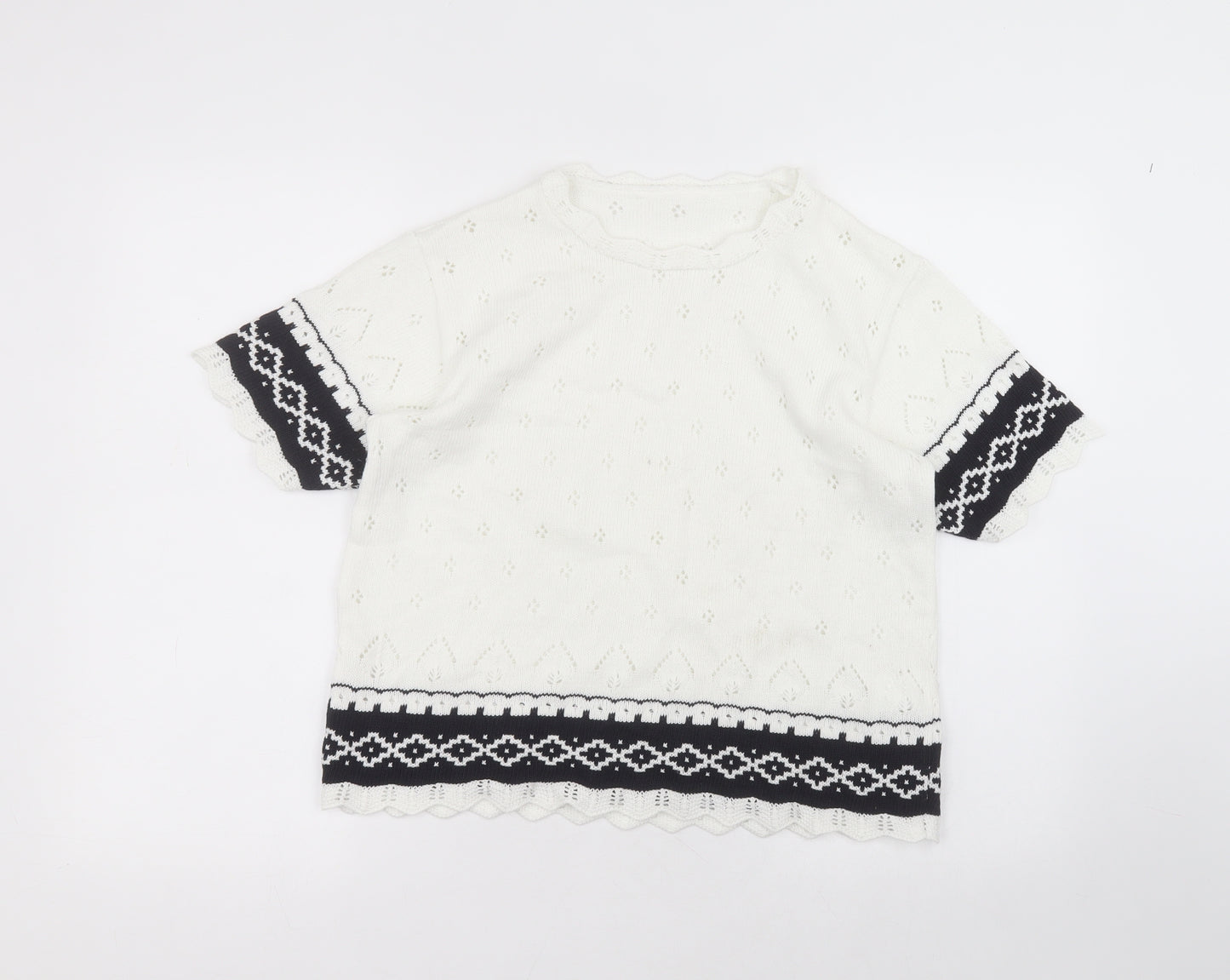 Preworn Womens White Round Neck  Acrylic Pullover Jumper Size 10