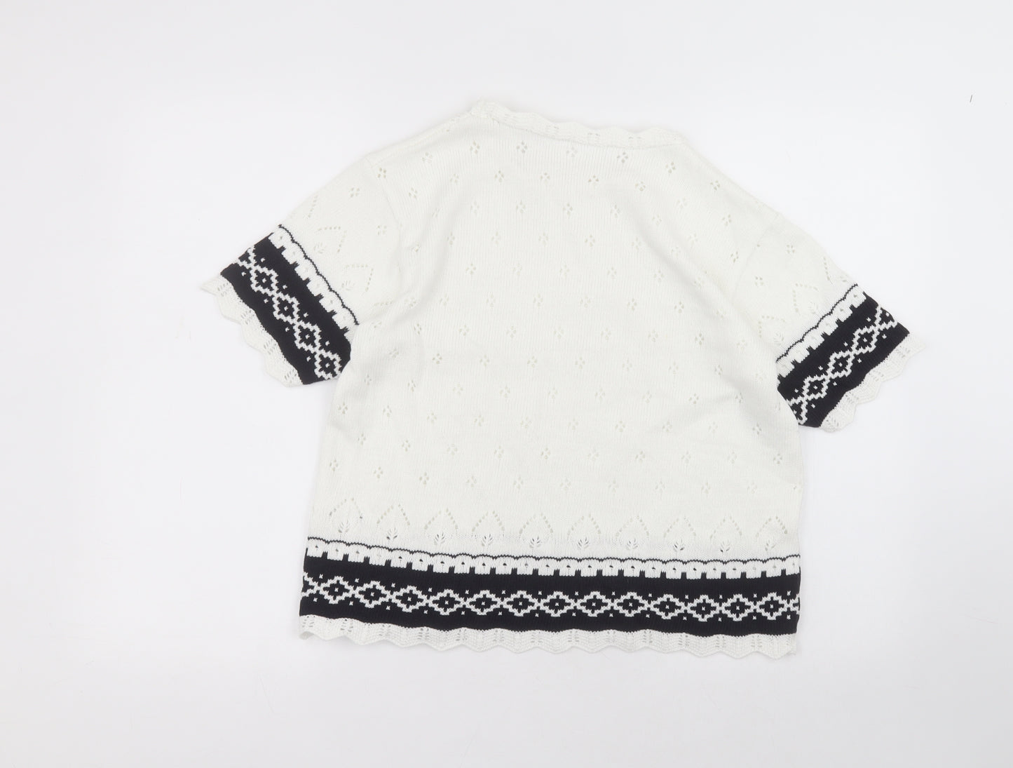 Preworn Womens White Round Neck  Acrylic Pullover Jumper Size 10