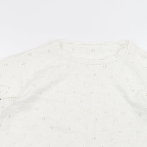 Preworn Womens White Round Neck  Acrylic Pullover Jumper Size 10