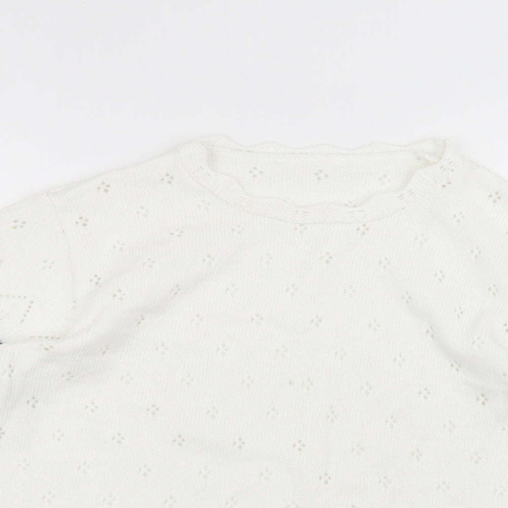 Preworn Womens White Round Neck  Acrylic Pullover Jumper Size 10