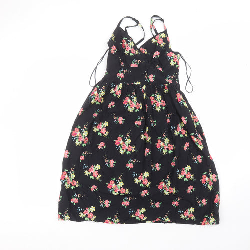 Matalan Womens Black Floral Cotton A-Line  Size 8  V-Neck