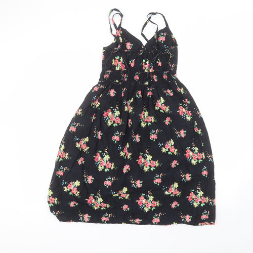 Matalan Womens Black Floral Cotton A-Line  Size 8  V-Neck