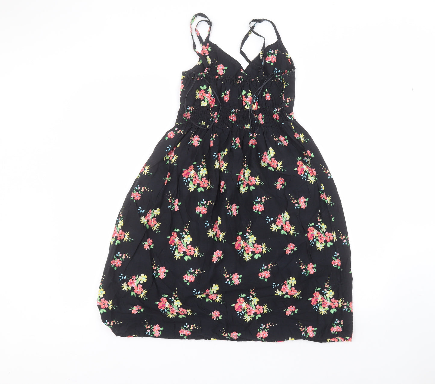 Matalan Womens Black Floral Cotton A-Line  Size 8  V-Neck