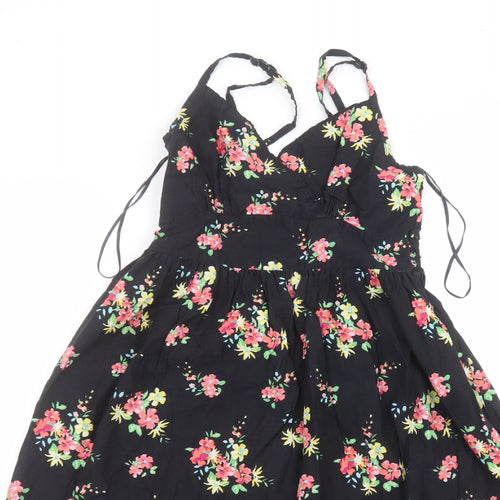 Matalan Womens Black Floral Cotton A-Line  Size 8  V-Neck