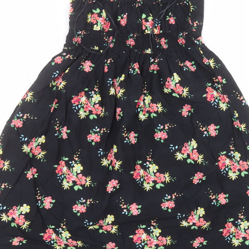 Matalan Womens Black Floral Cotton A-Line  Size 8  V-Neck