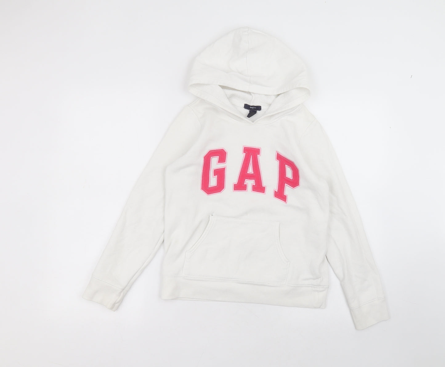 Gap Girls White  Cotton Pullover Hoodie Size 12 Years