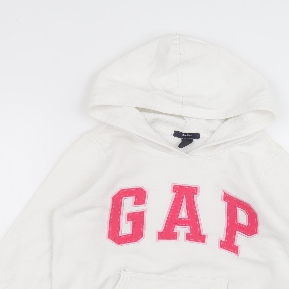 Gap Girls White  Cotton Pullover Hoodie Size 12 Years