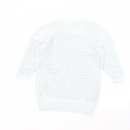 Warehouse Womens Blue Round Neck  Acrylic Pullover Jumper Size 12