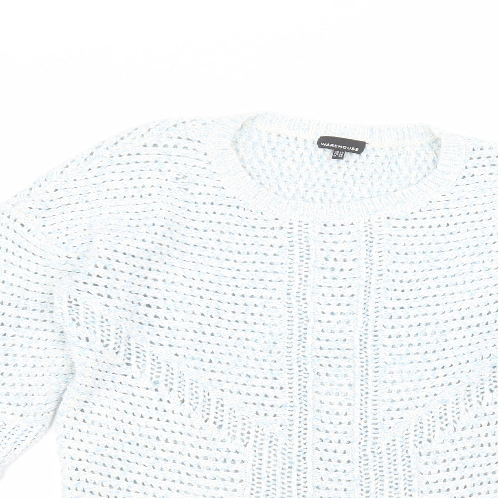 Warehouse Womens Blue Round Neck  Acrylic Pullover Jumper Size 12
