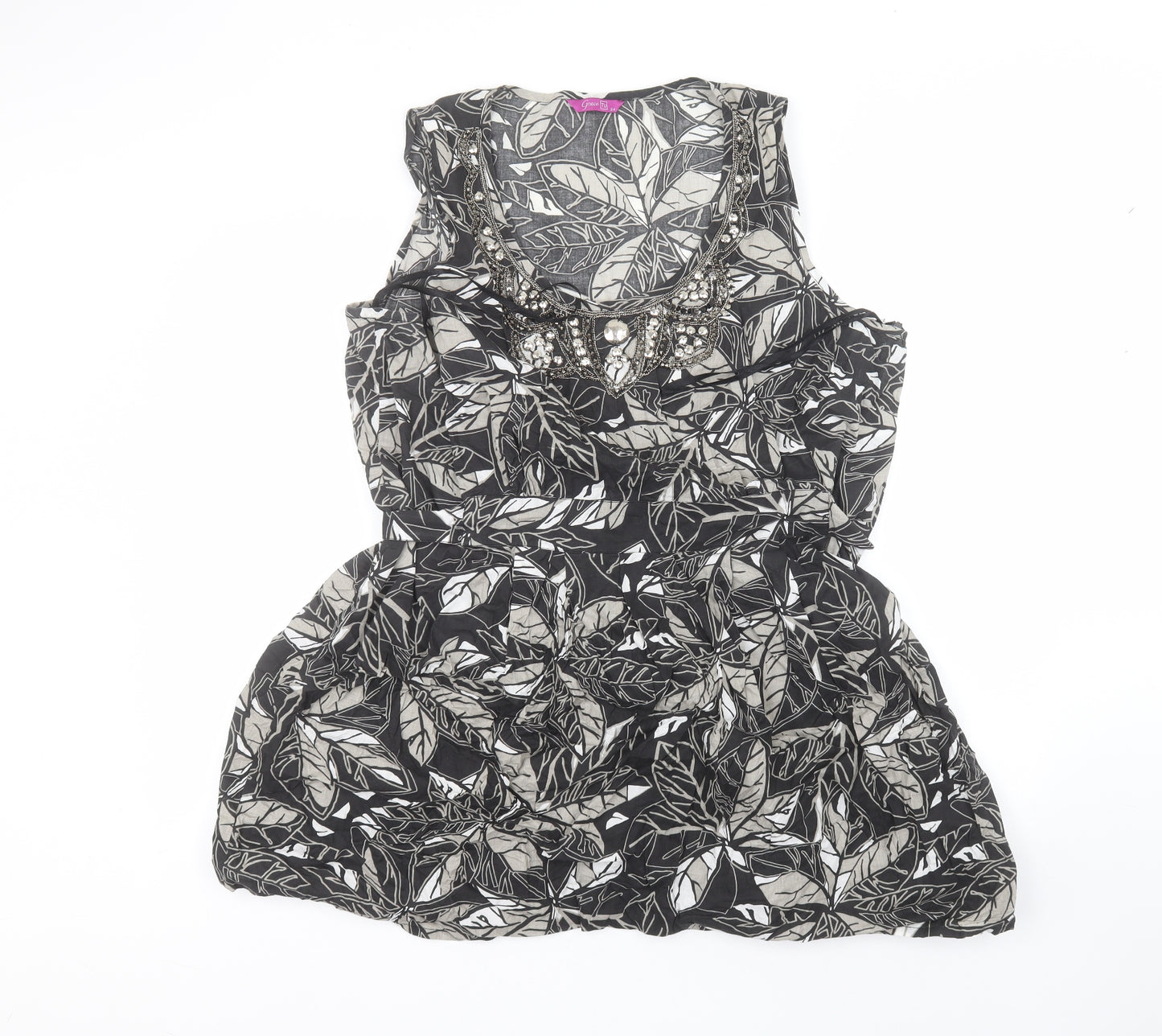 TU Womens Black Floral Cotton A-Line  Size 24  Round Neck