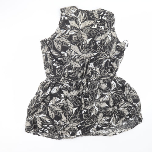 TU Womens Black Floral Cotton A-Line  Size 24  Round Neck