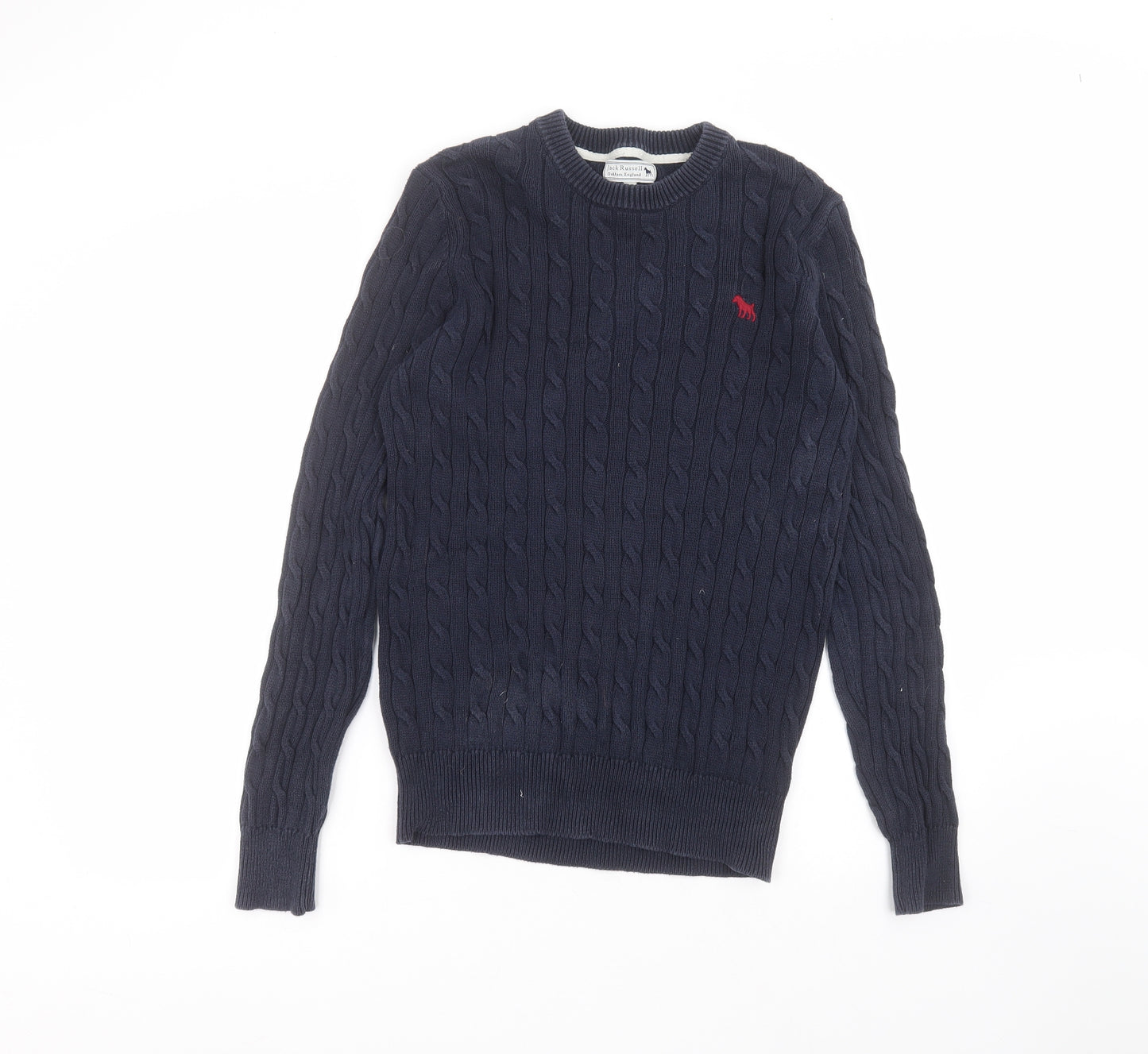 Jack Russell Mens Blue Round Neck  Cotton Pullover Jumper Size M