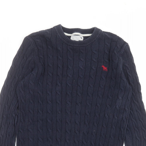 Jack Russell Mens Blue Round Neck  Cotton Pullover Jumper Size M