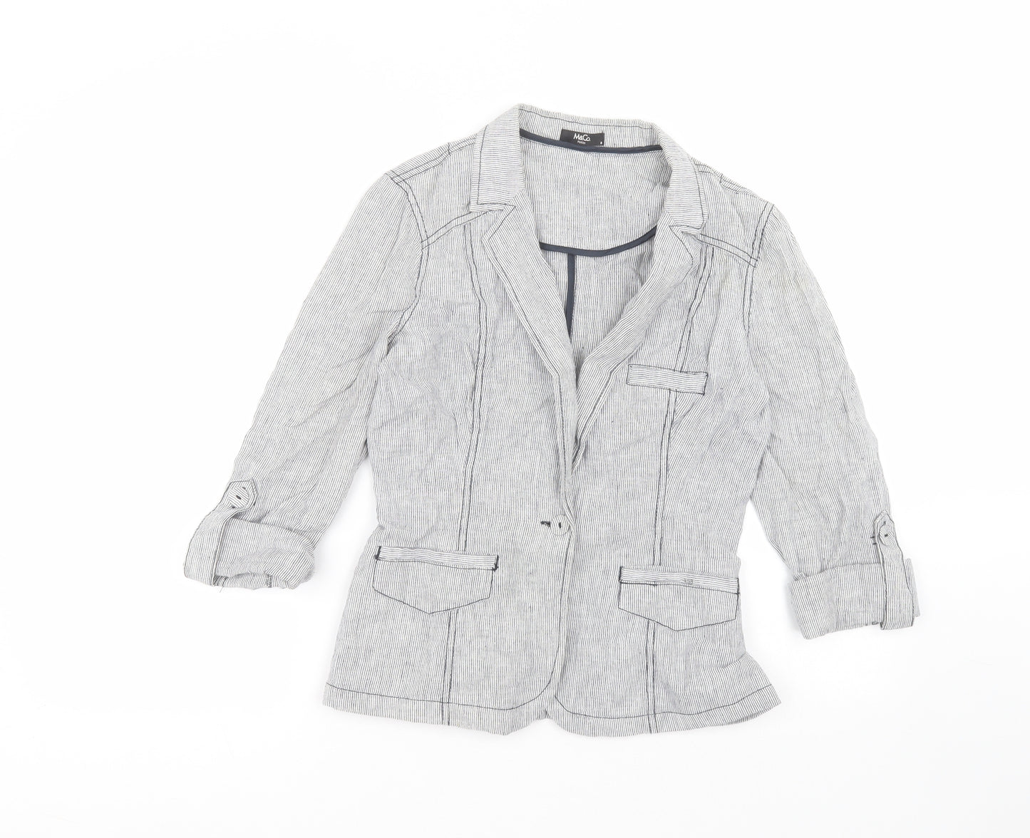 M&Co Womens White Striped  Jacket  Size 8