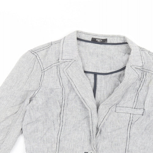 M&Co Womens White Striped  Jacket  Size 8