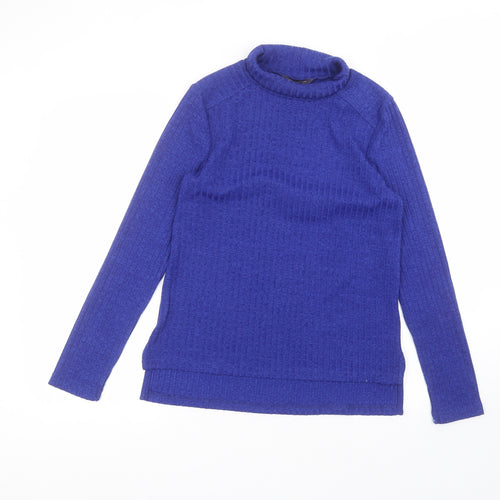 Marks and Spencer Womens Blue  Polyester Basic T-Shirt Size 12 Roll Neck