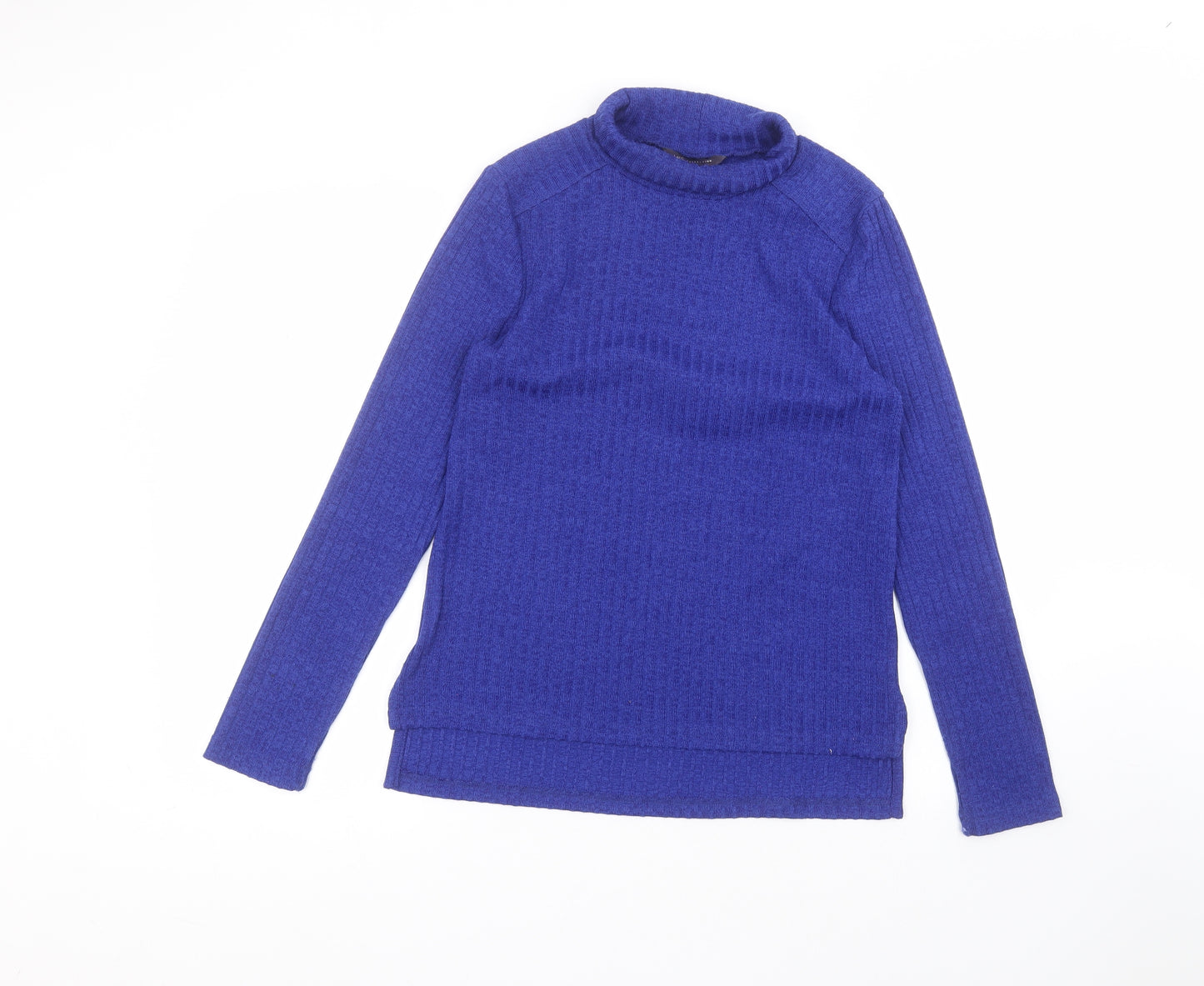 Marks and Spencer Womens Blue  Polyester Basic T-Shirt Size 12 Roll Neck