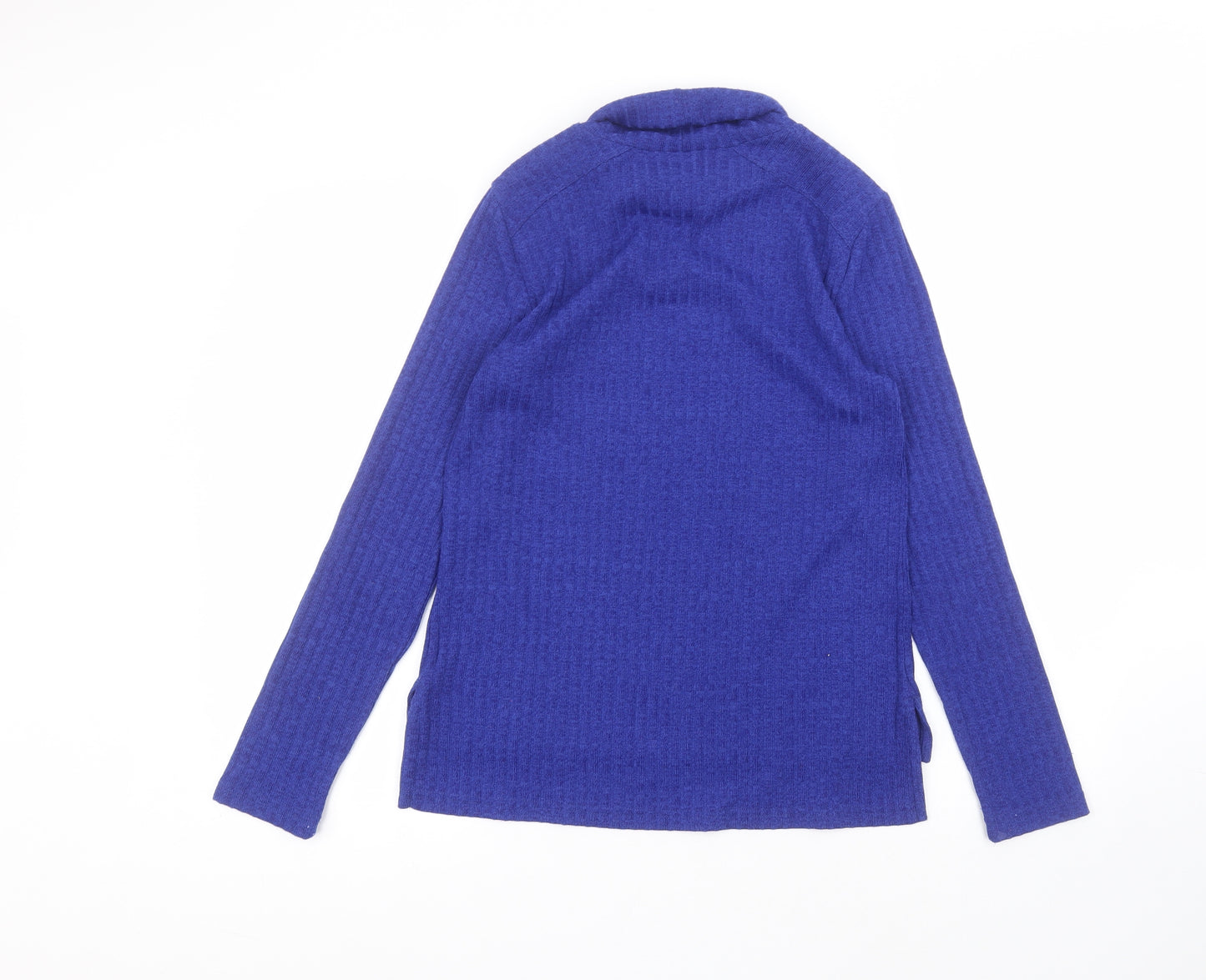 Marks and Spencer Womens Blue  Polyester Basic T-Shirt Size 12 Roll Neck