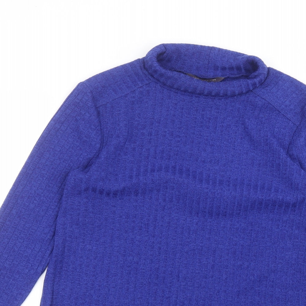 Marks and Spencer Womens Blue  Polyester Basic T-Shirt Size 12 Roll Neck