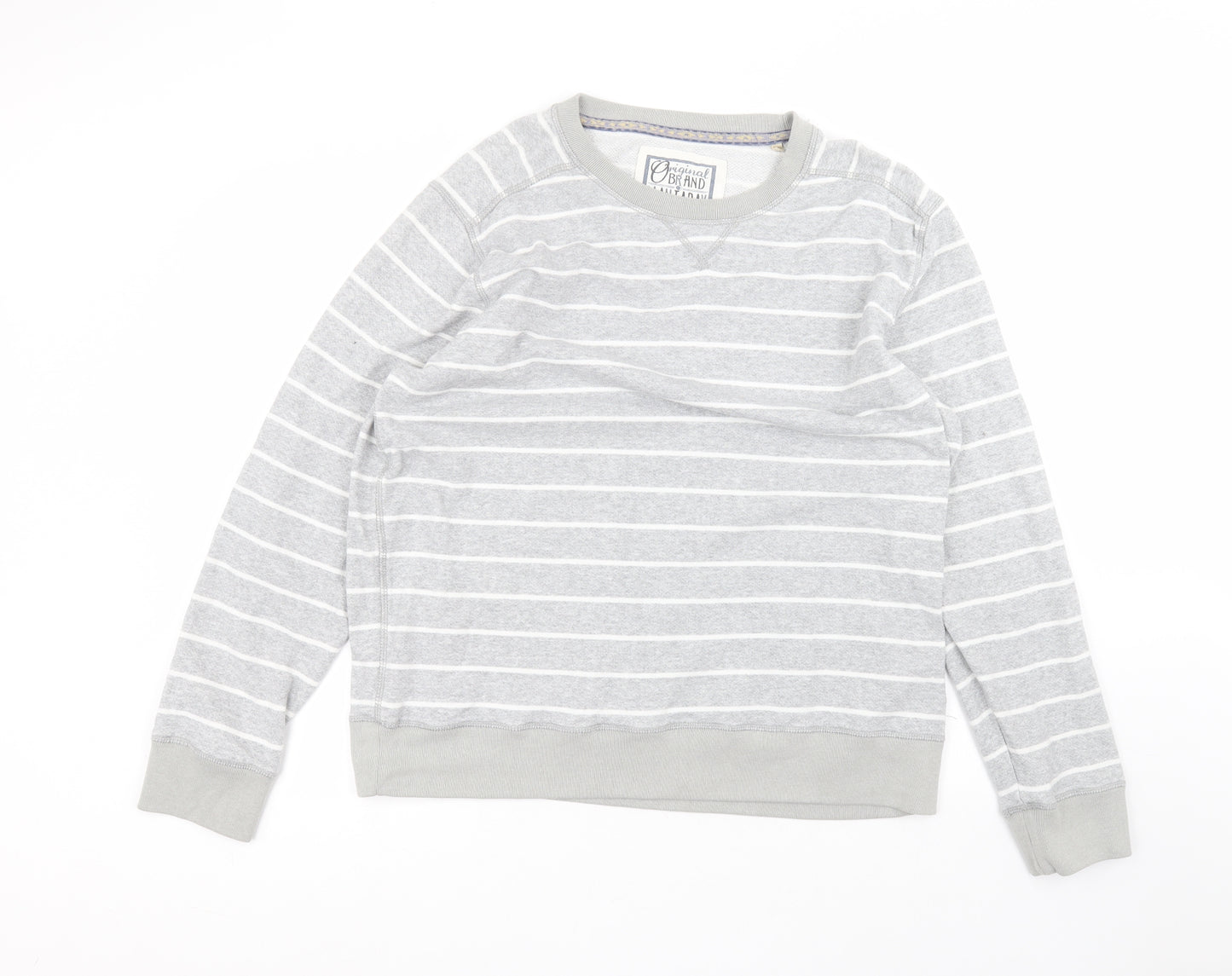 Debinhams Womens Grey Round Neck Striped Cotton Pullover Jumper Size XL
