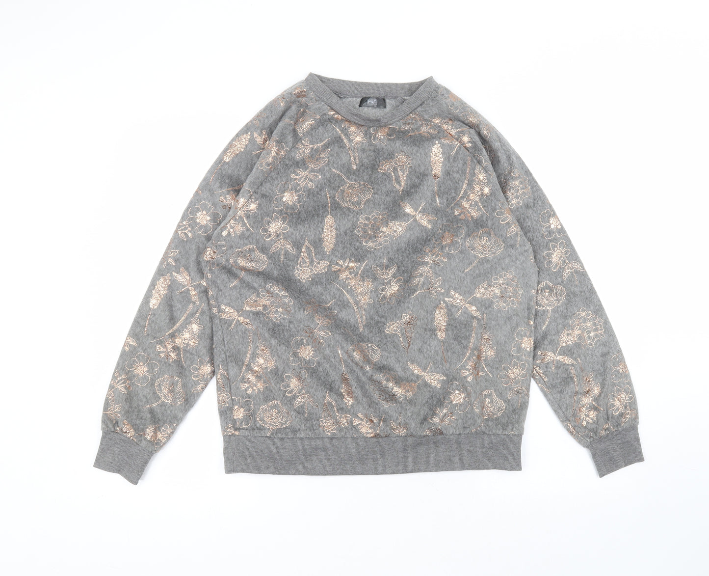 F&F Womens Grey Round Neck  Polyester Pullover Jumper Size S