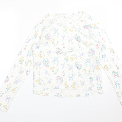 NEXT Womens White Floral Cotton Basic T-Shirt Size 6 Crew Neck