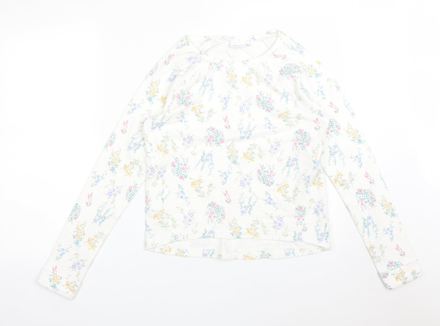 NEXT Womens White Floral Cotton Basic T-Shirt Size 6 Crew Neck