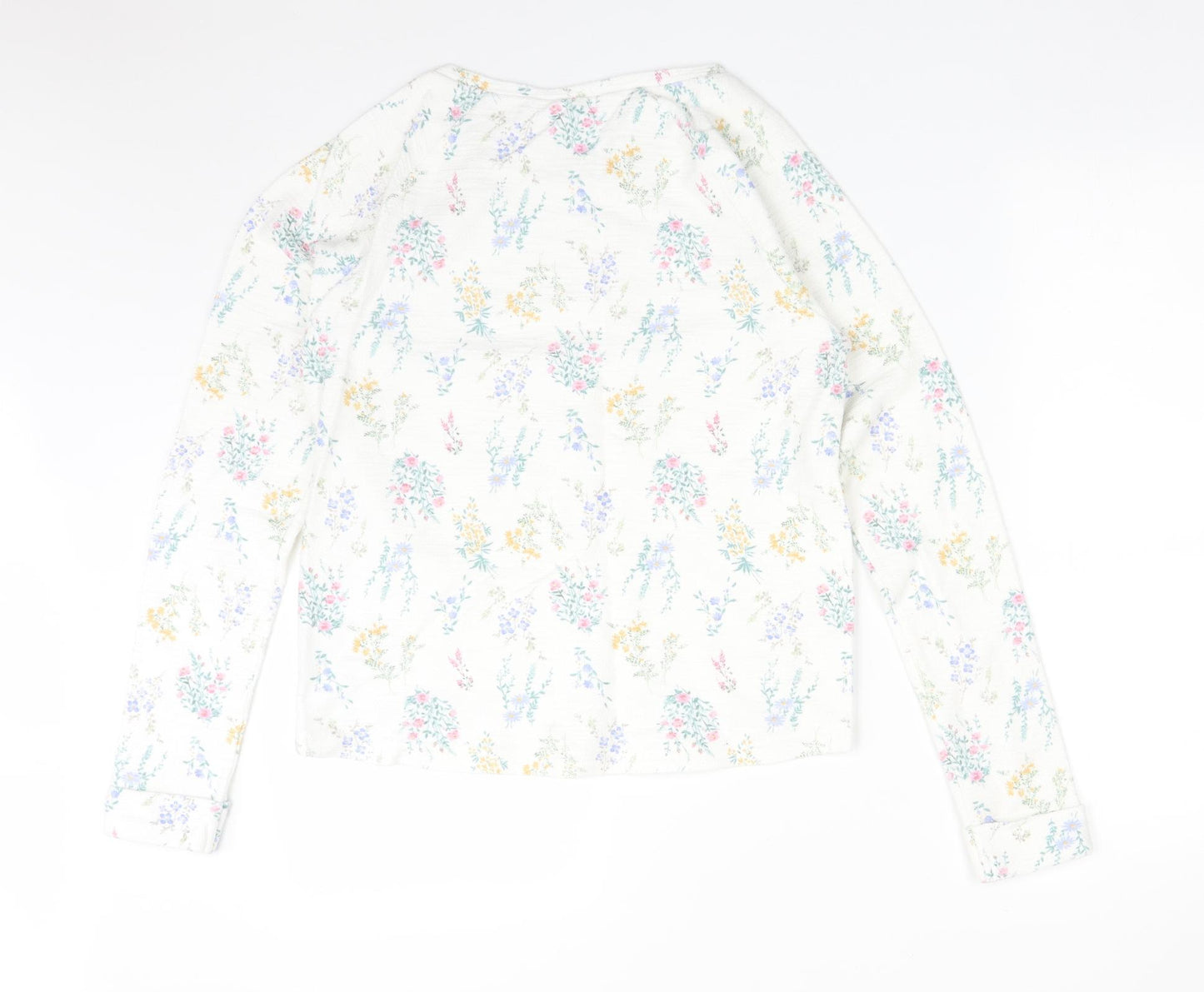 NEXT Womens White Floral Cotton Basic T-Shirt Size 6 Crew Neck
