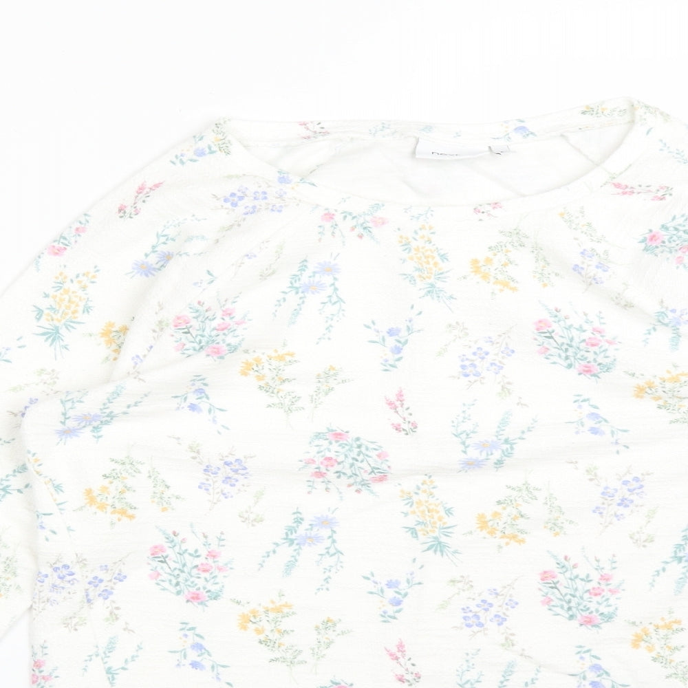 NEXT Womens White Floral Cotton Basic T-Shirt Size 6 Crew Neck