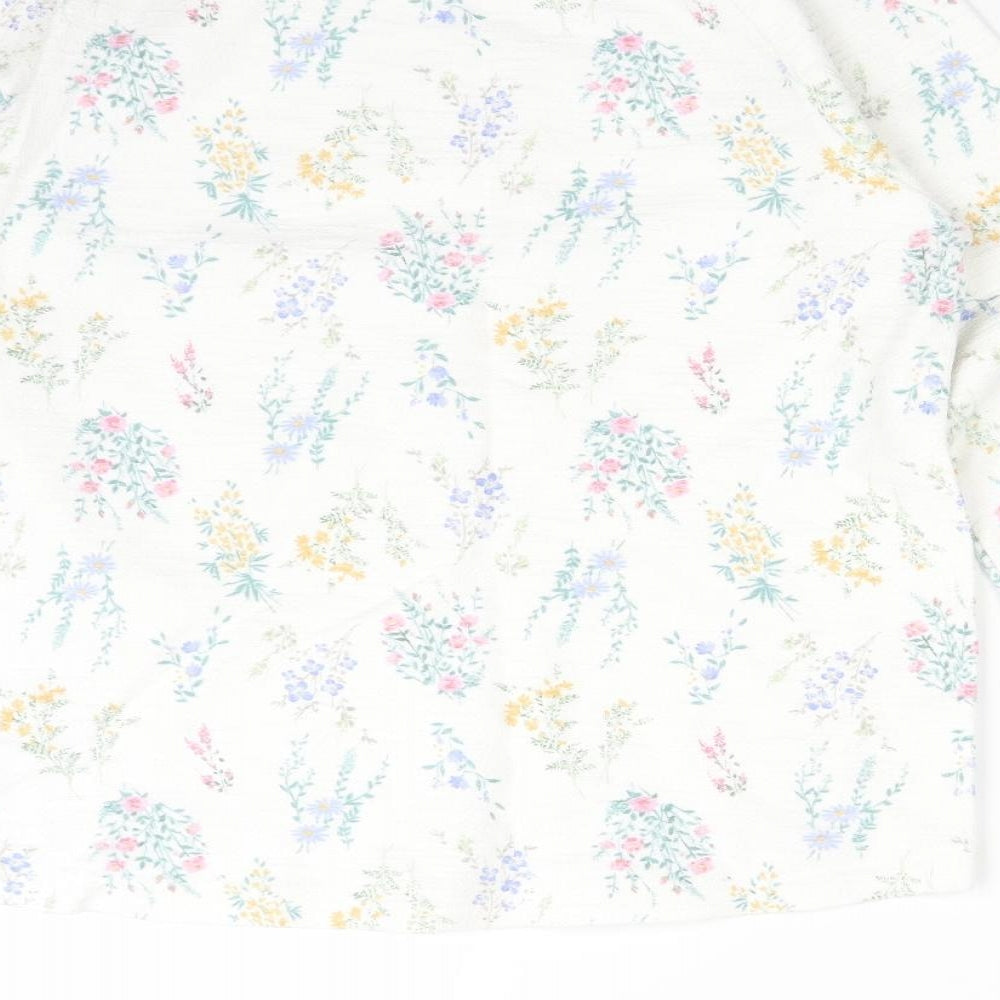 NEXT Womens White Floral Cotton Basic T-Shirt Size 6 Crew Neck