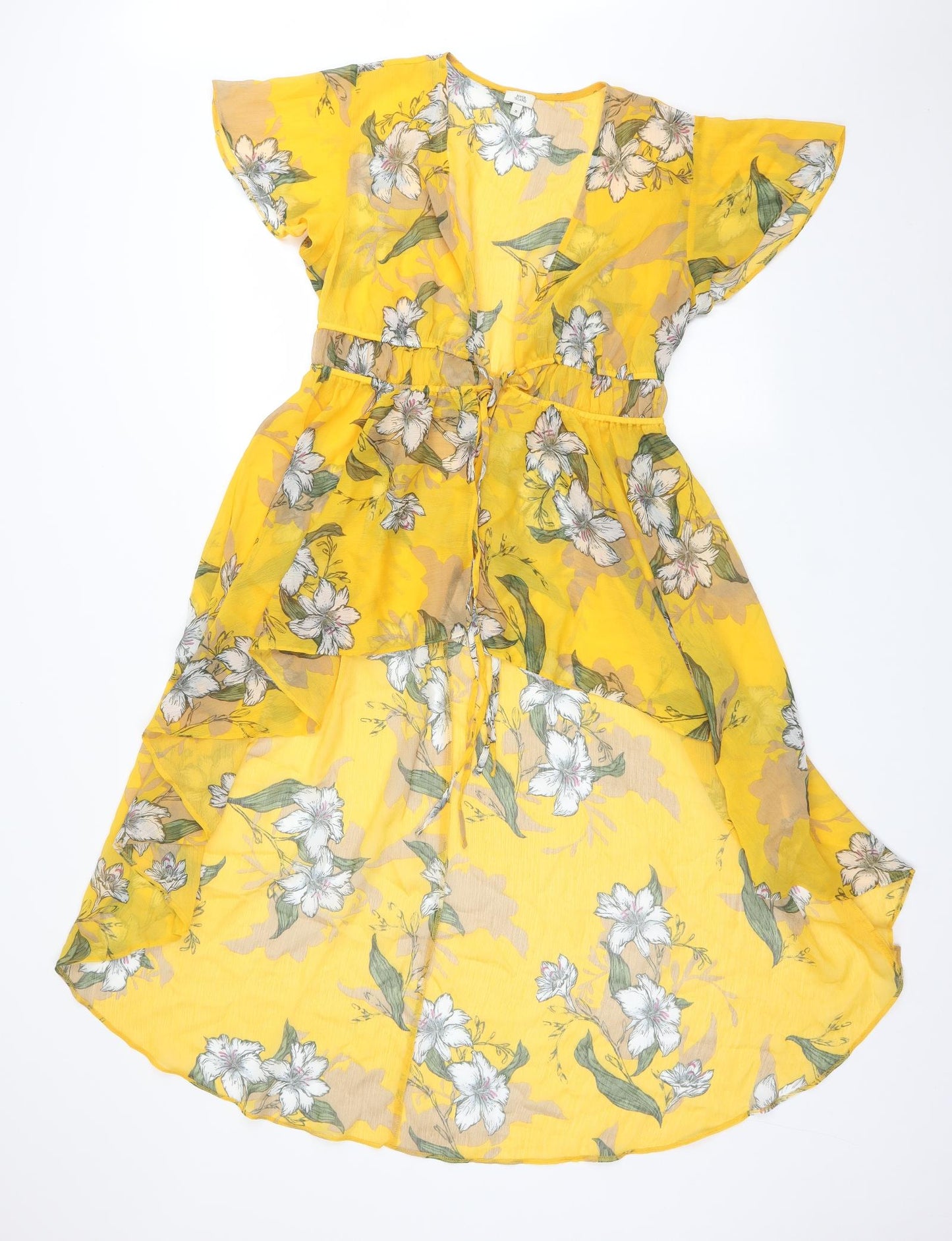 River Island Womens Yellow V-Neck Floral Polyester Wrap Jumper Size 8