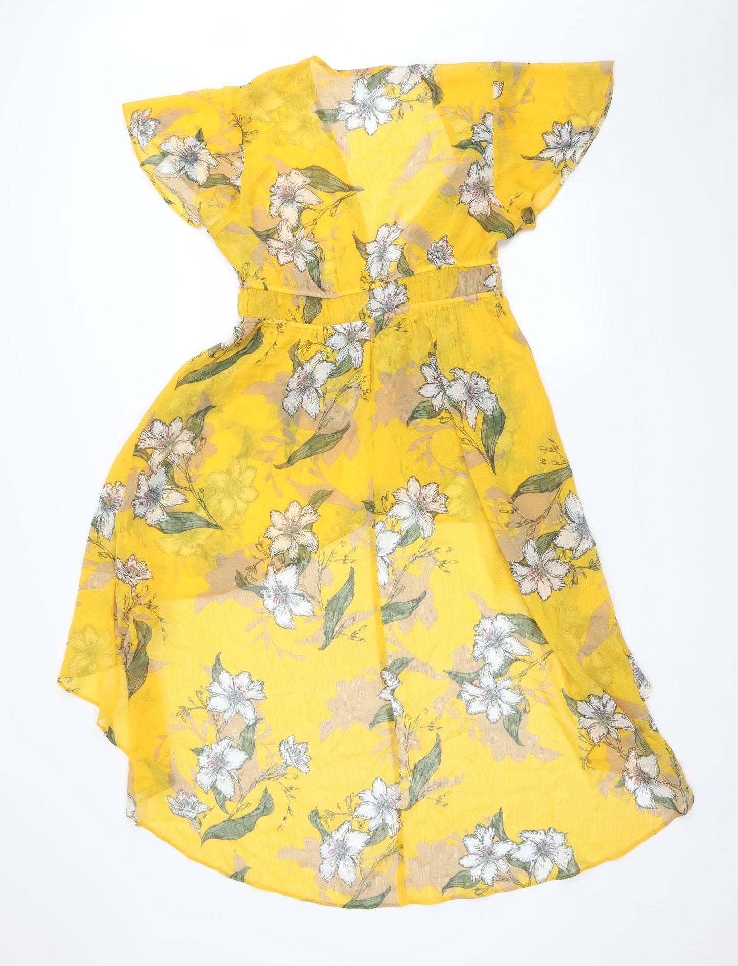 River Island Womens Yellow V-Neck Floral Polyester Wrap Jumper Size 8