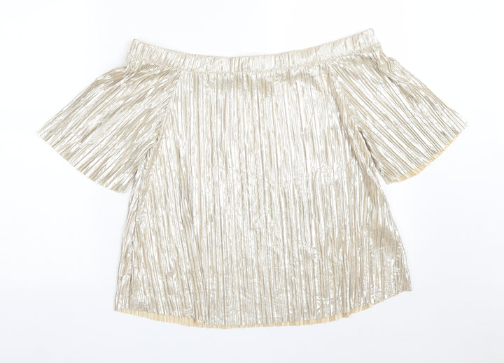 River Island Womens Gold  Polyester Basic T-Shirt Size 10 Off the Shoulder