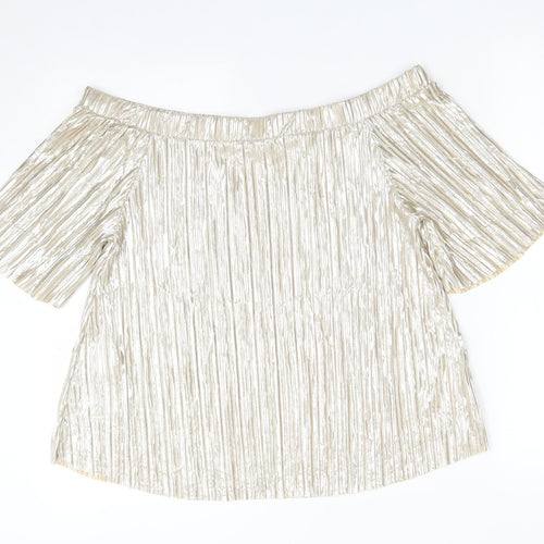 River Island Womens Gold  Polyester Basic T-Shirt Size 10 Off the Shoulder
