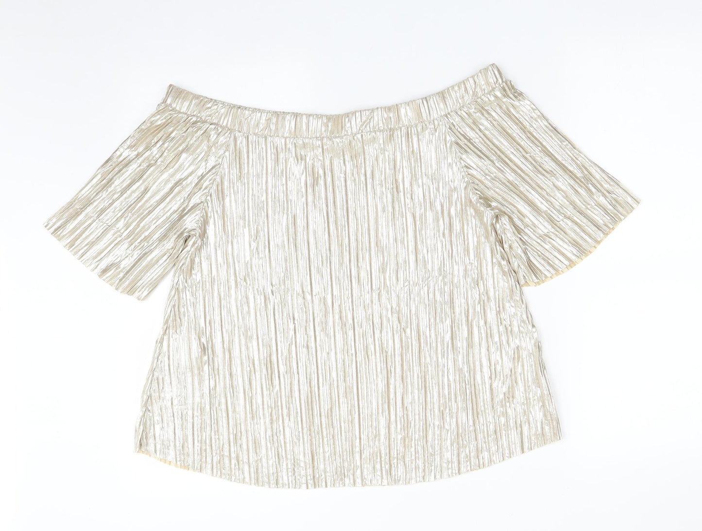 River Island Womens Gold  Polyester Basic T-Shirt Size 10 Off the Shoulder