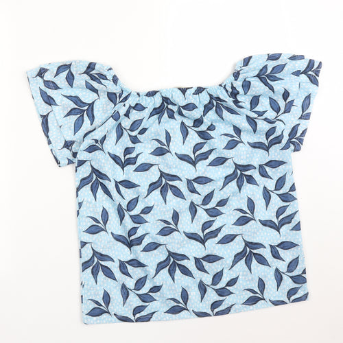George Womens Blue  Polyester Basic T-Shirt Size 8 Off the Shoulder - LEAVES