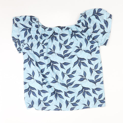 George Womens Blue  Polyester Basic T-Shirt Size 8 Off the Shoulder - LEAVES