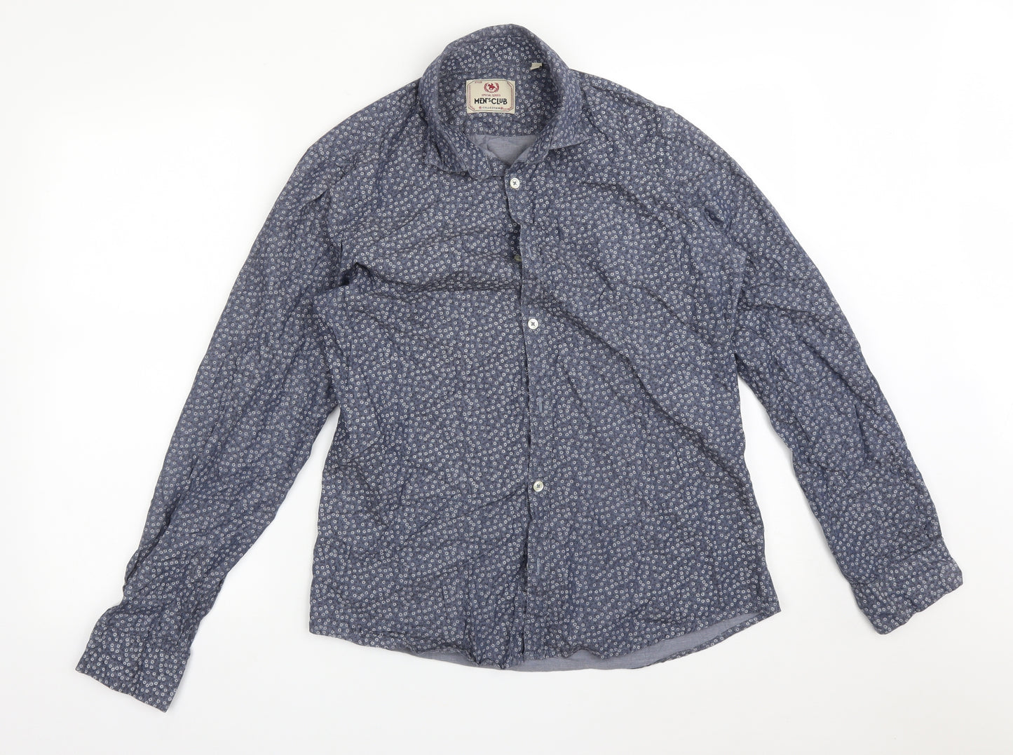 MENS CLUB Mens Blue Floral Cotton  Button-Up Size M Collared