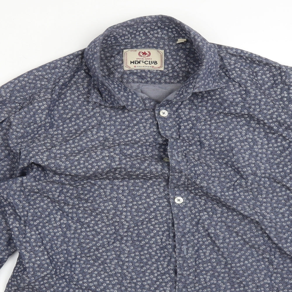 MENS CLUB Mens Blue Floral Cotton  Button-Up Size M Collared