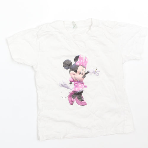 ELITE KIDS Girls White  Cotton Basic T-Shirt Size 4-5 Years Crew Neck  - MINNIE MOUSE