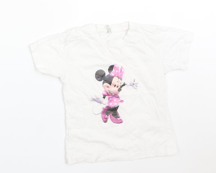 ELITE KIDS Girls White Cotton Basic T-Shirt Size 4-5 Years Crew Neck - MINNIE MOUSE