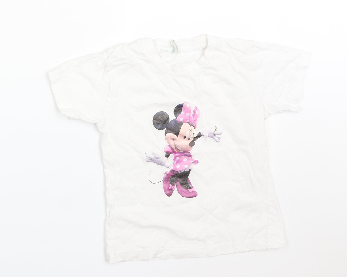 ELITE KIDS Girls White  Cotton Basic T-Shirt Size 4-5 Years Crew Neck  - MINNIE MOUSE