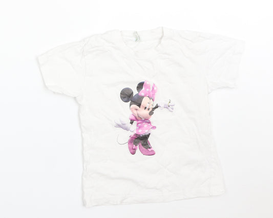 Front view of ELITE KIDS girls’ white cotton basic t-shirt, size 4-5, years crew neck - minnie mouse